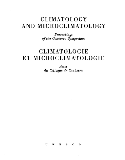 Climatology and microclimatology; proceedings